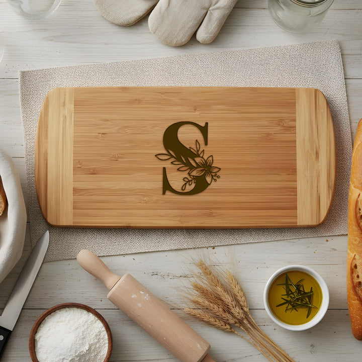 Floral Initial Bamboo Cutting Board