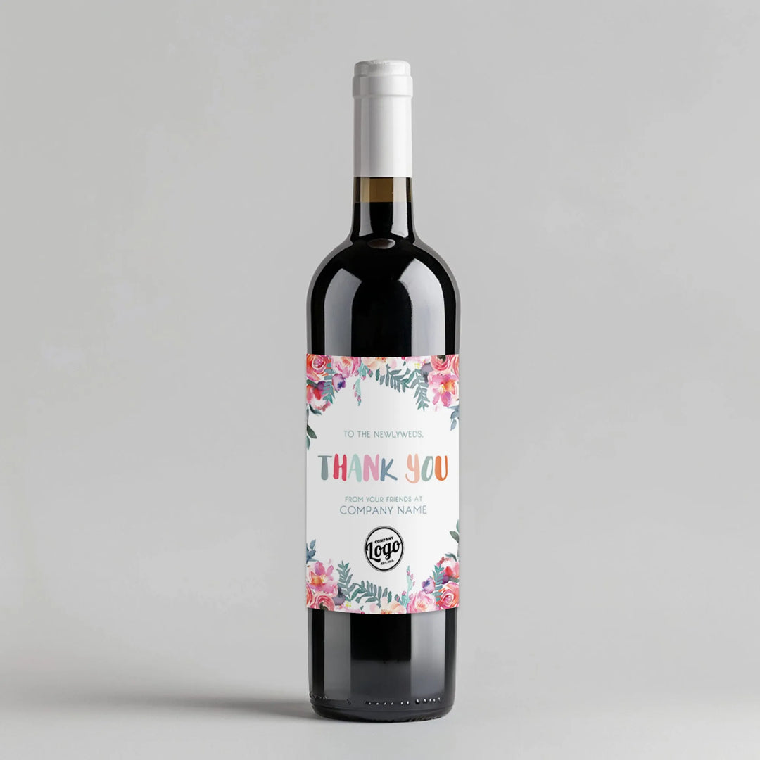 Floral Newlyweds Wine Label - iCustomLabel