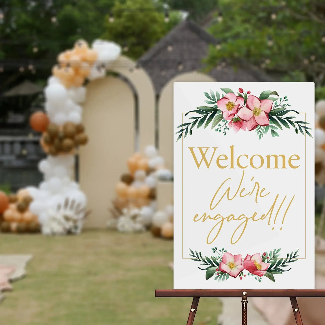 Floral We're Engaged Welcome Sign - iCustomLabel