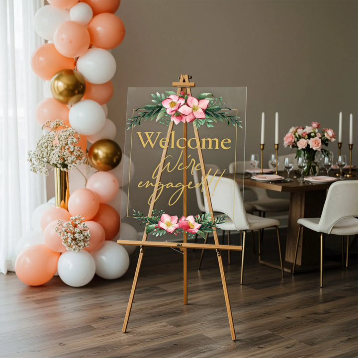 Floral We're Engaged Welcome Sign - iCustomLabel