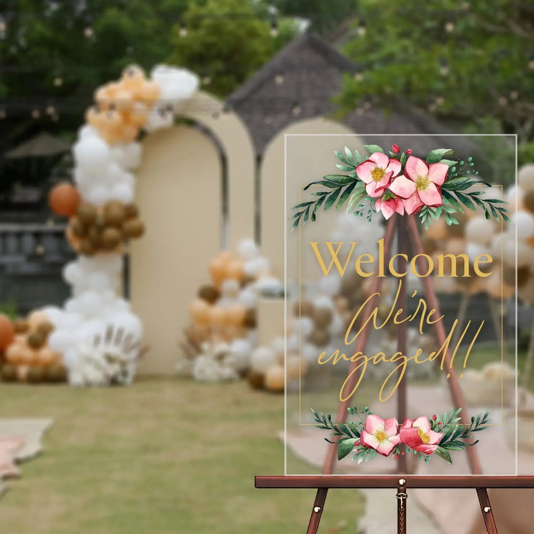 Floral We're Engaged Welcome Sign - iCustomLabel