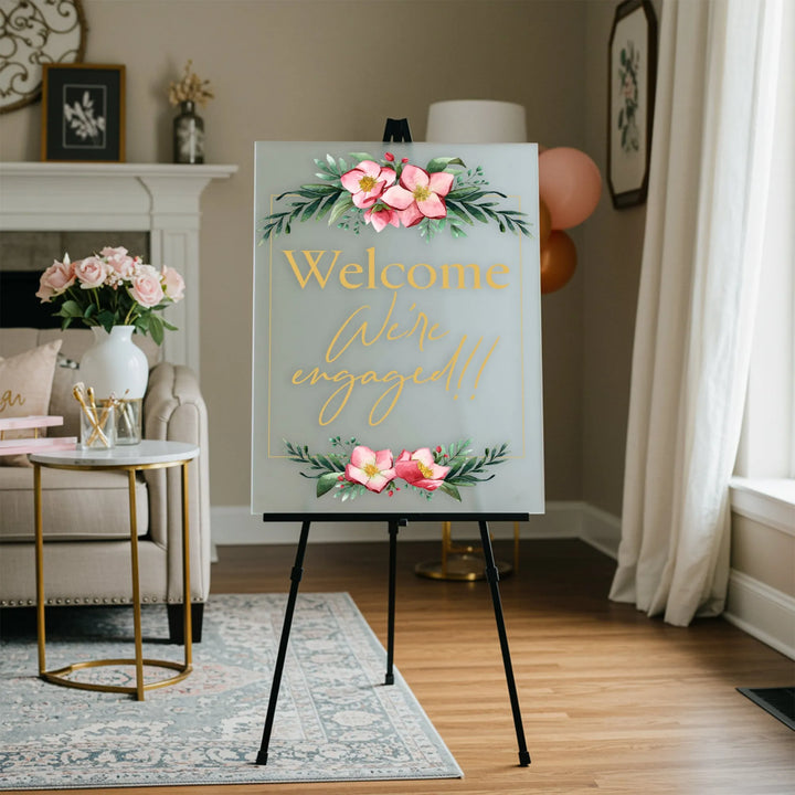 Floral We're Engaged Welcome Sign - iCustomLabel