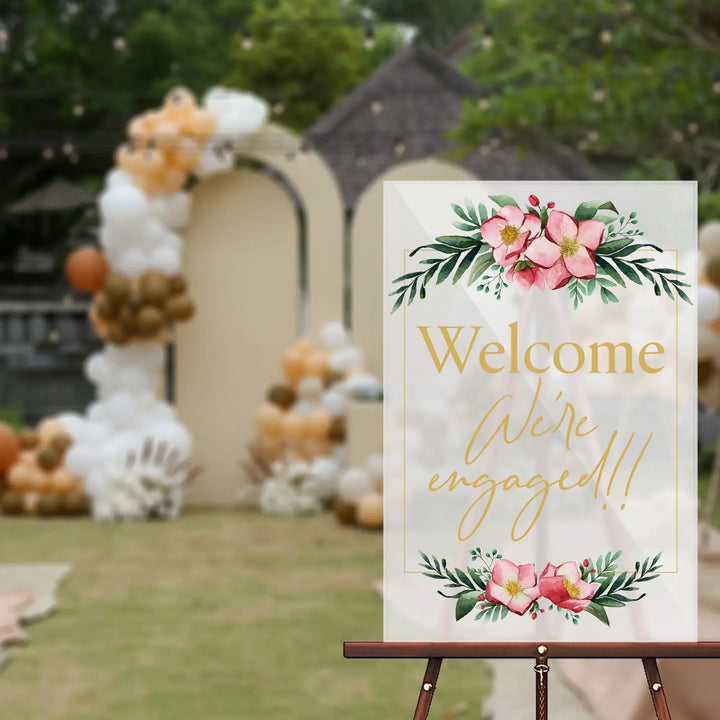 Floral We're Engaged Welcome Sign - iCustomLabel