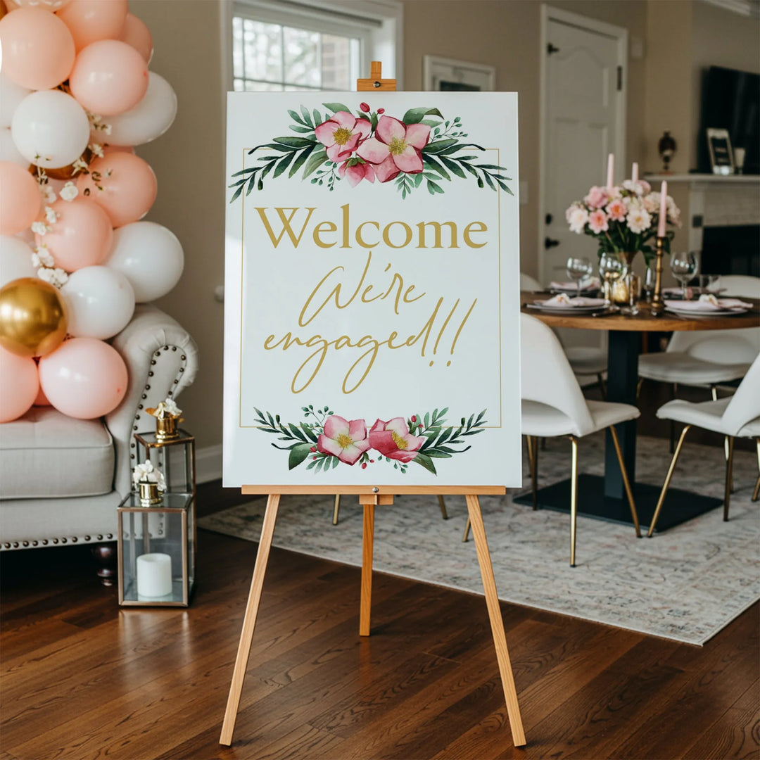 Floral We're Engaged Welcome Sign - iCustomLabel