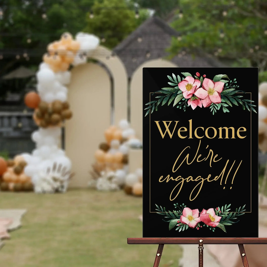 Floral We're Engaged Welcome Sign - iCustomLabel