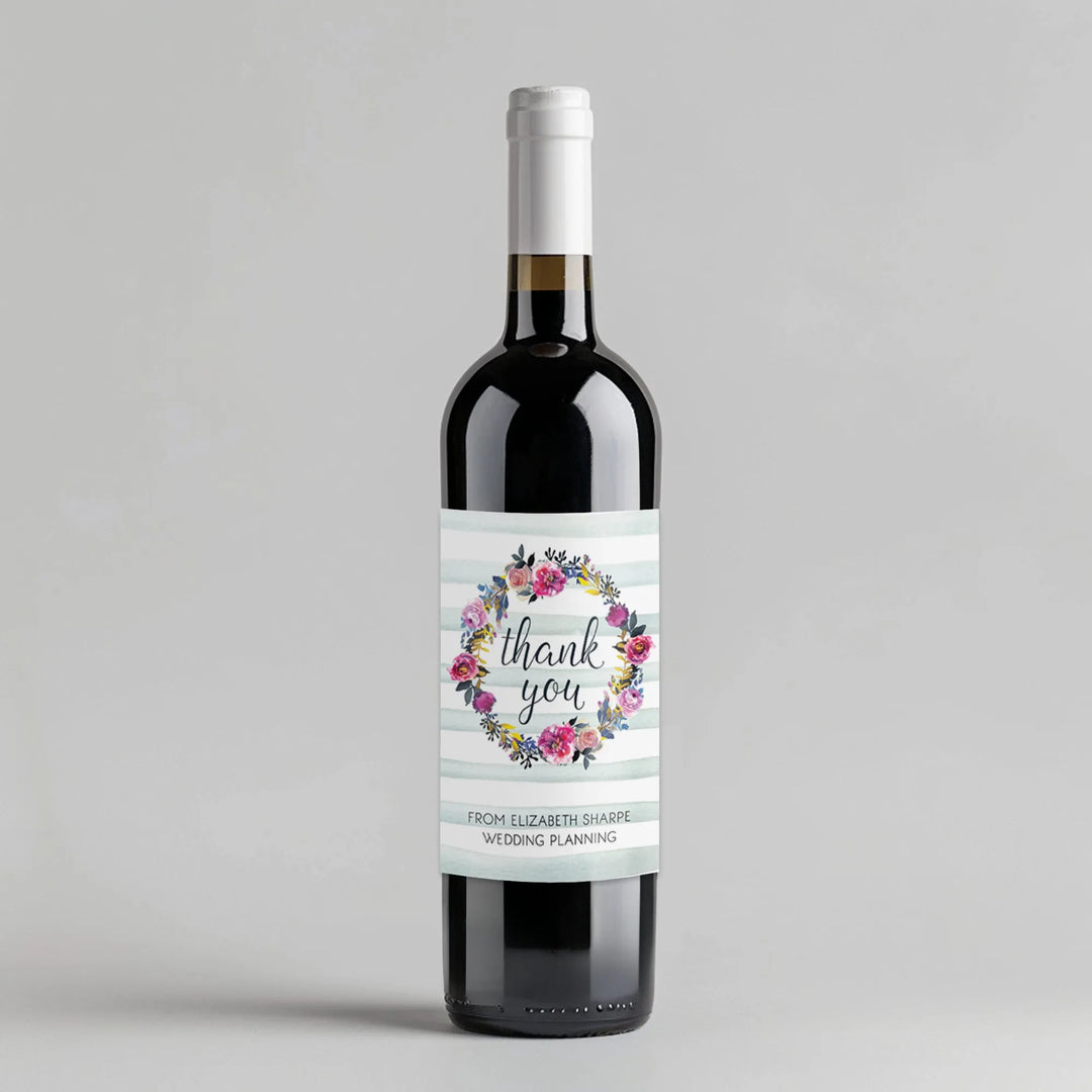 Floral Wreath Wine Label - iCustomLabel