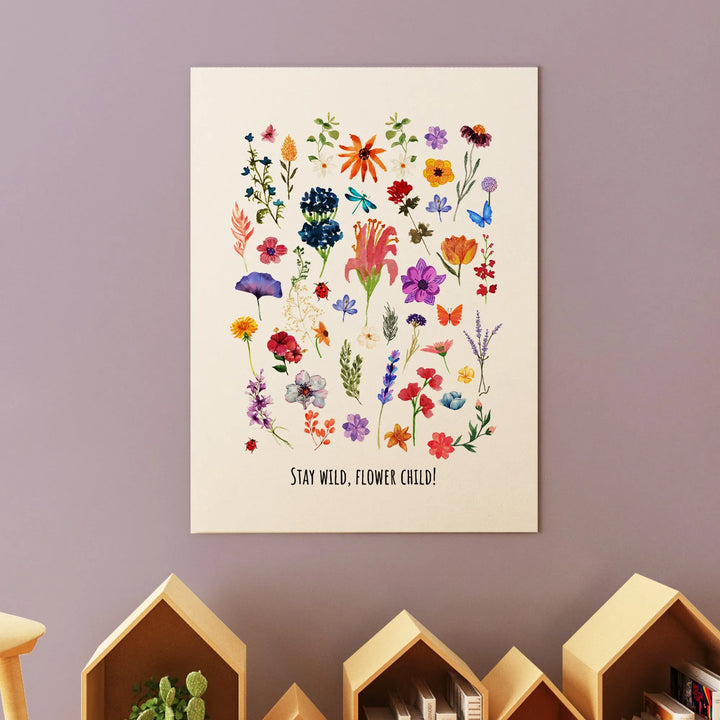 Flower Child Nursery Poster – Colorful Kids Room Wall Art with Wildflowers and Inspirational Quote - iCustomLabel