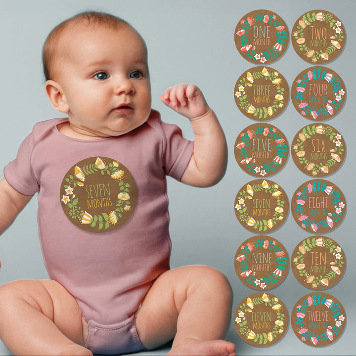 Flower Frame Paper Baby Month Stickers - iCustomLabel