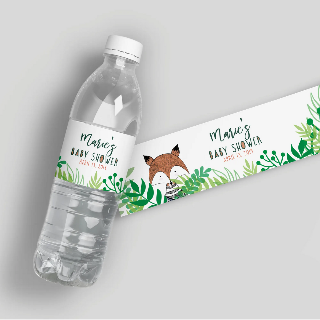 Fox Adventure Baby Shower Water Bottle Labels - iCustomLabel