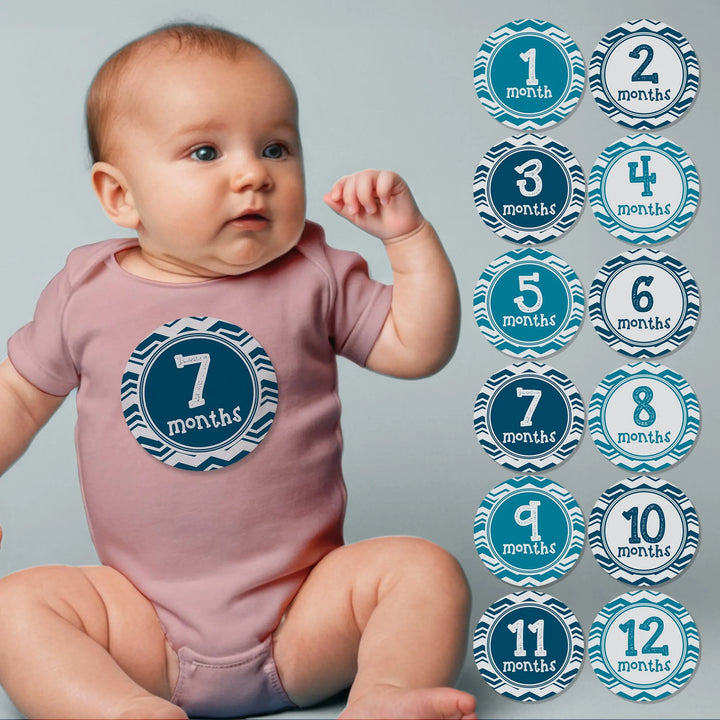 Fun Chevron Boy Baby Month Stickers - iCustomLabel