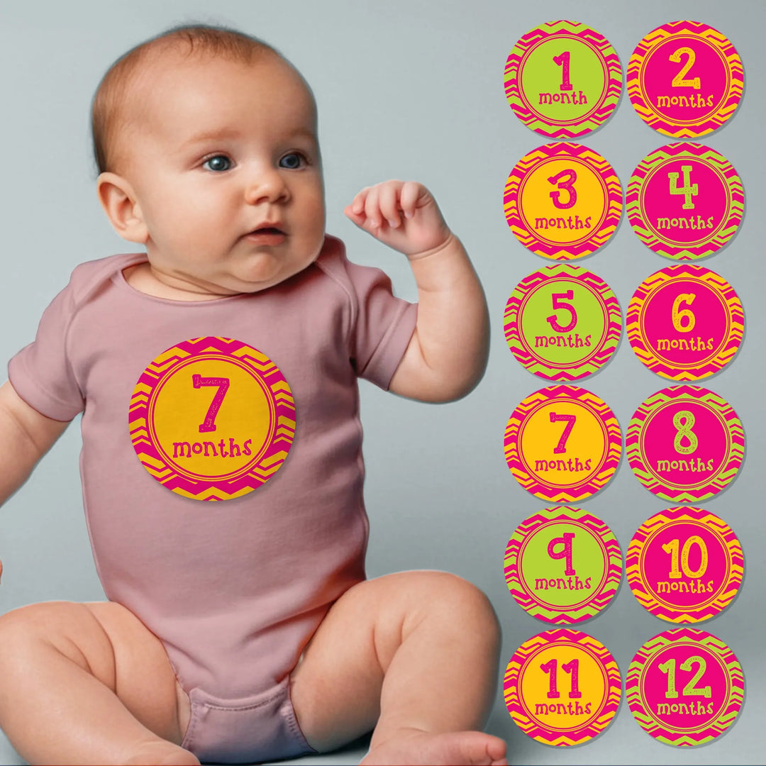 Fun Chevron Girl Baby Month Stickers - iCustomLabel