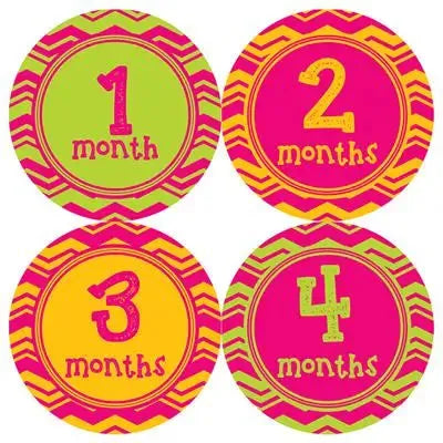 Fun Chevron Girl Baby Month Stickers - iCustomLabel