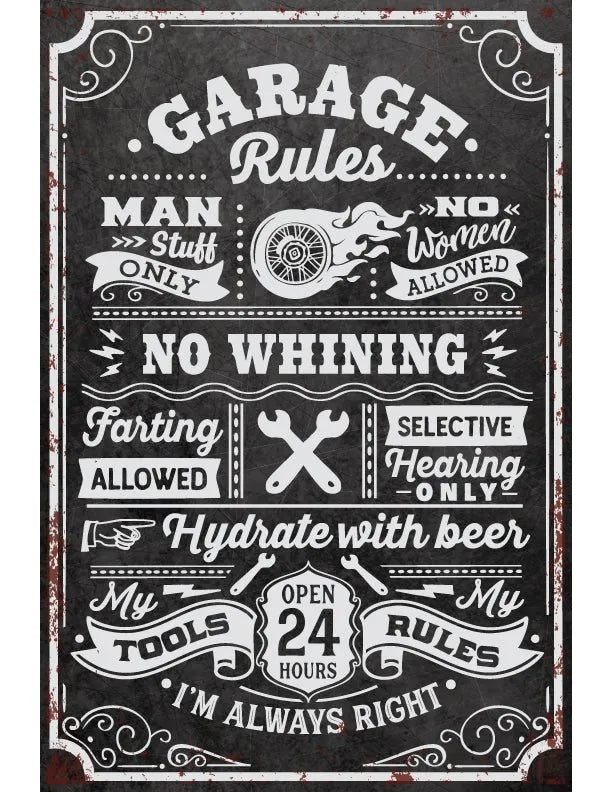 Garage Rules Metal Sign - iCustomLabel