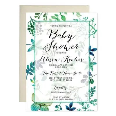 Garden Green Watercolor Baby Shower Invitations - iCustomLabel