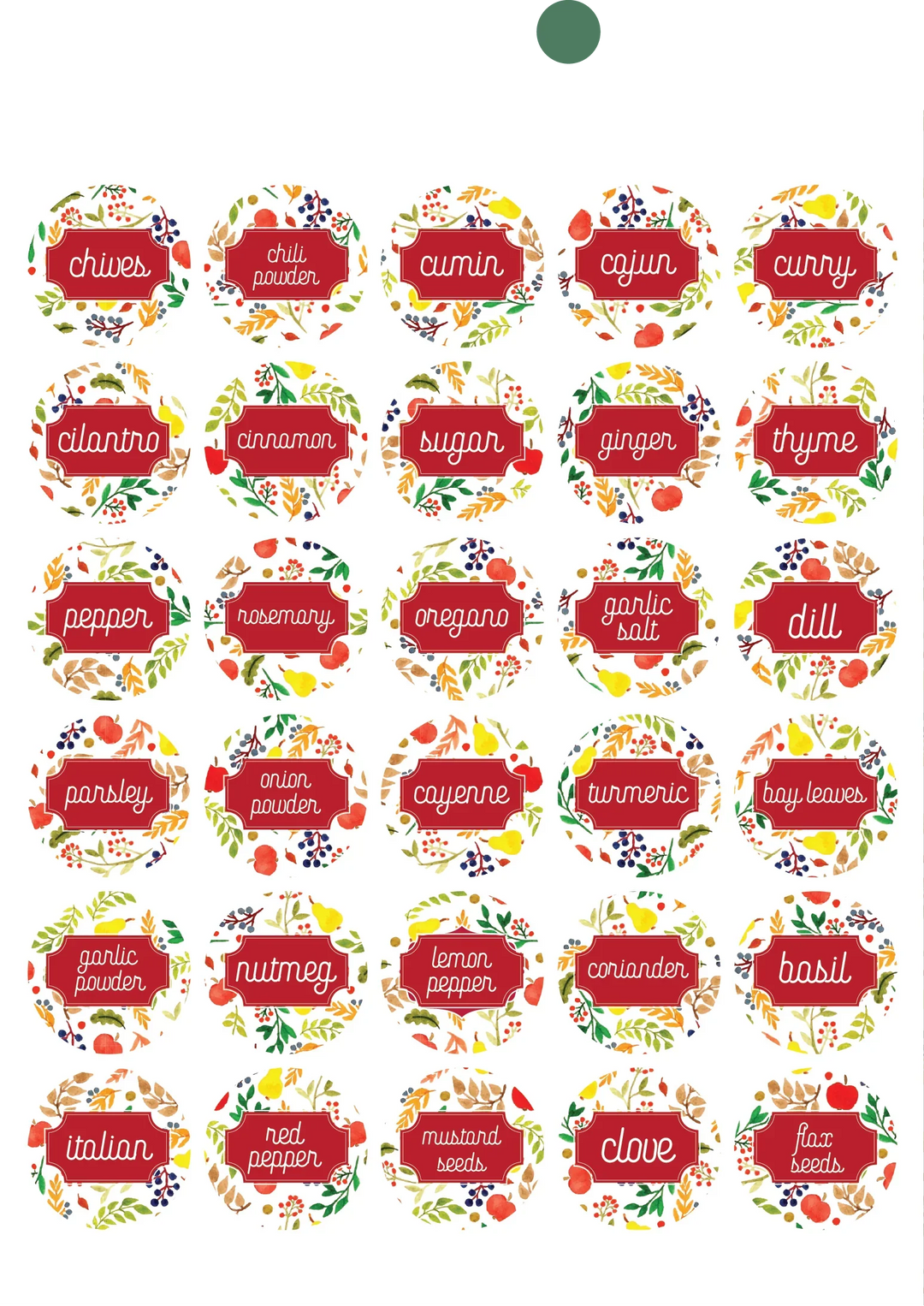 Garden Harvest Spice Labels