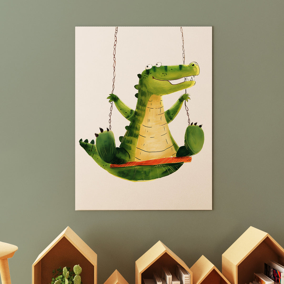 Gator Swing Nursery Poster – Cute Kids Room Wall Art with Alligator on a Swing - iCustomLabel