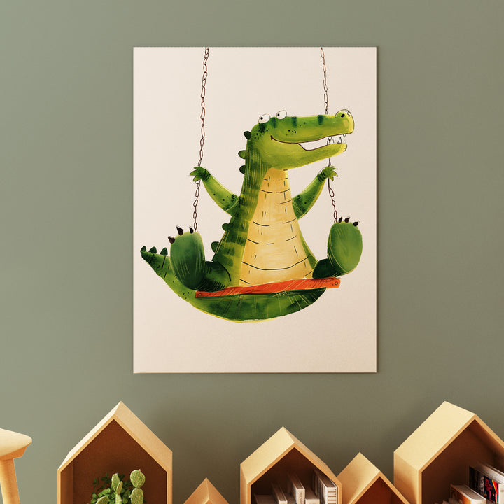 Gator Swing Nursery Poster – Cute Kids Room Wall Art with Alligator on a Swing - iCustomLabel