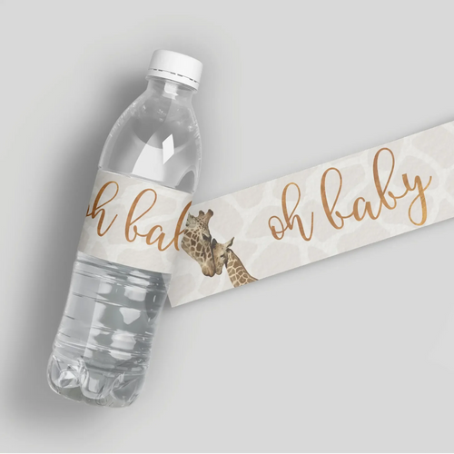 Giraffe baby shower water bottle labels, personalized