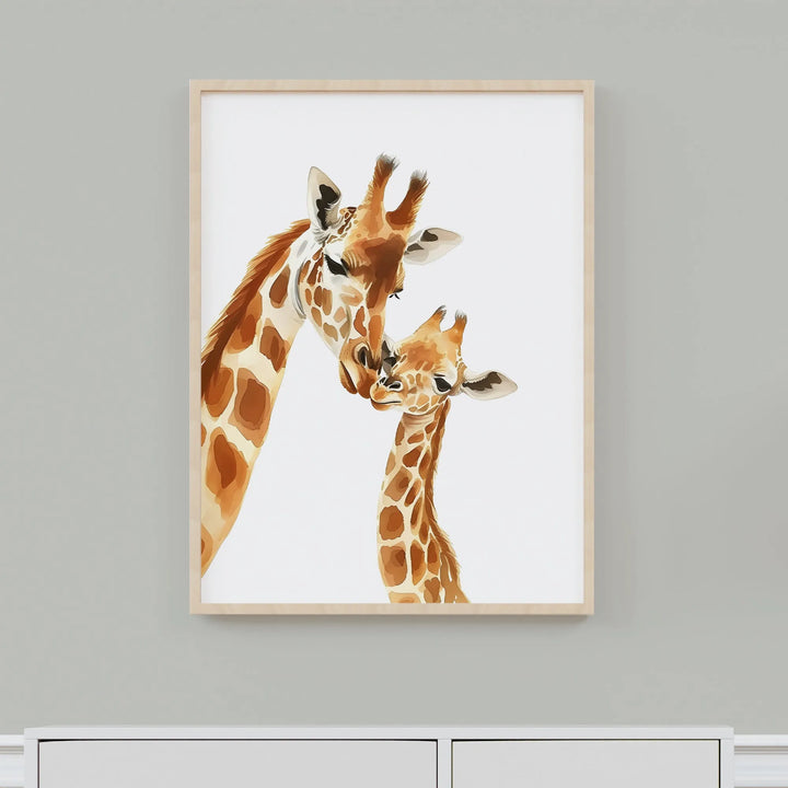 Giraffe Love Nursery Poster – Adorable Kids Room Wall Art with Mother and Baby Giraffes - iCustomLabel