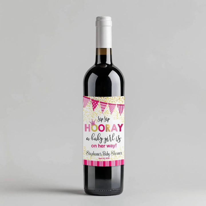Girl Hooray Baby Shower Wine Label - iCustomLabel