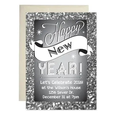 Glitter Chalkboard New Years Party Invitations - iCustomLabel