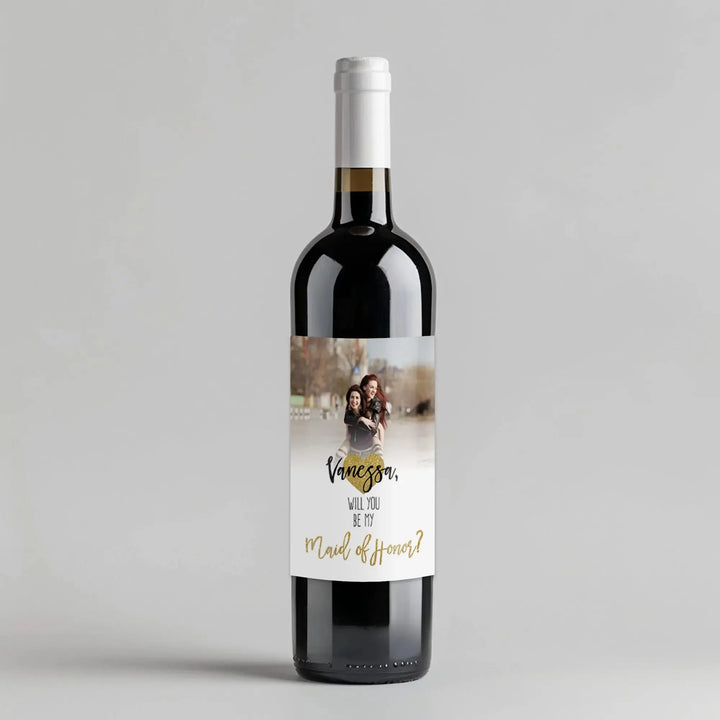 Glitter Heart Maid of Honor Wine Label - iCustomLabel