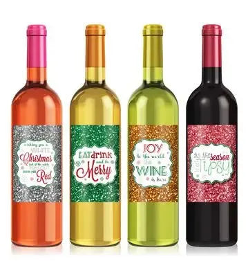 Glitter Holiday Wine Label Set - iCustomLabel