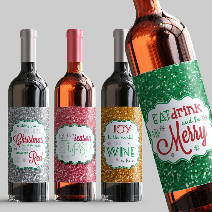 glitter-holiday-wine-label-set-icustomlabel-1 - iCustomLabel