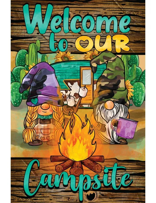Gnome Campsite Metal Garden Flag - iCustomLabel