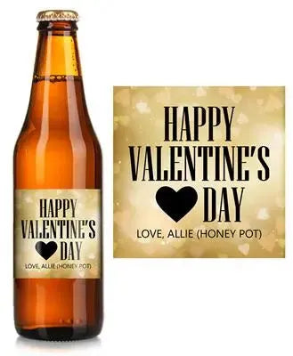Gold Bokeh Hearts Beer Label - iCustomLabel