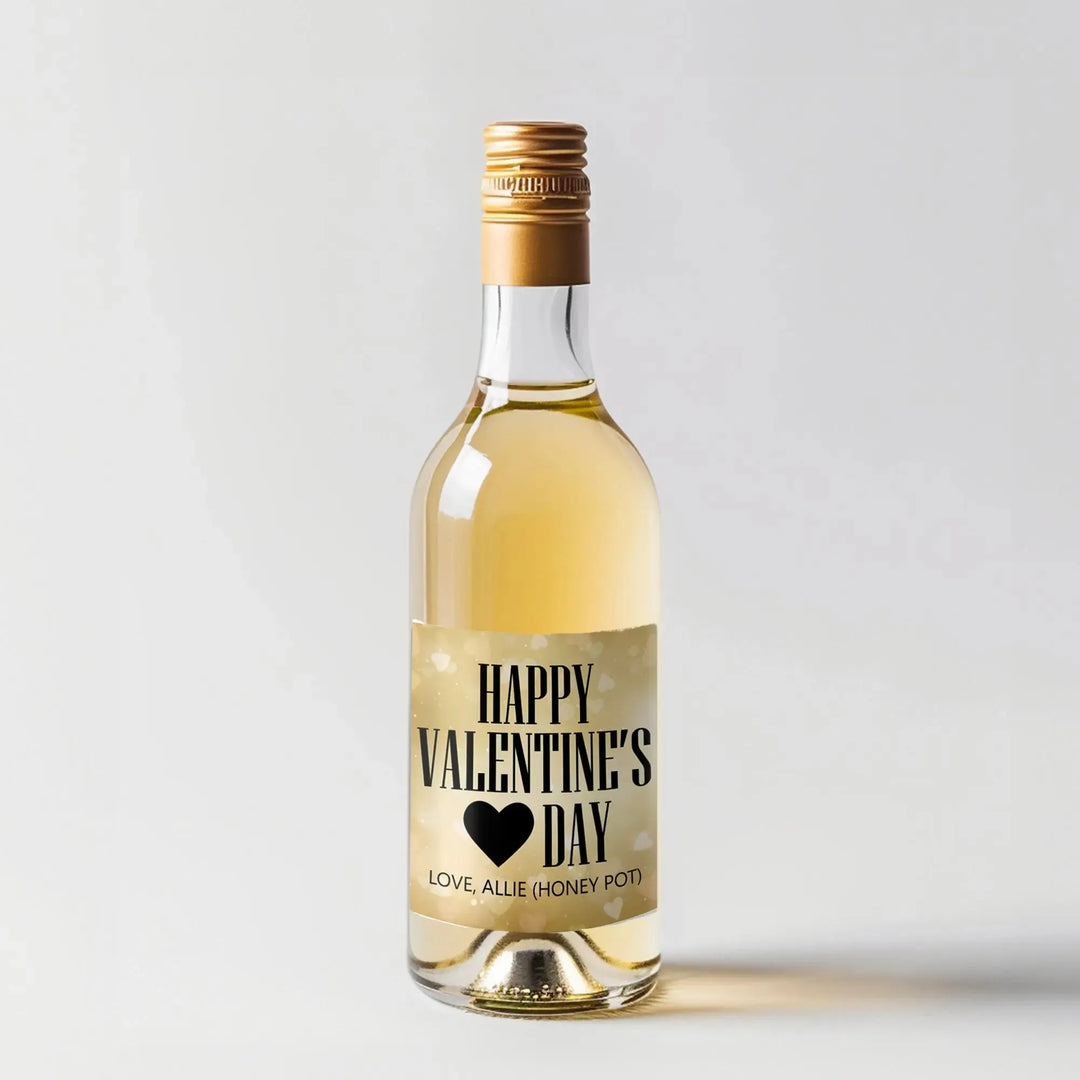 Gold Bokeh Hearts Mini Wine Label - iCustomLabel