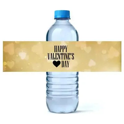 Gold Bokeh Hearts Valentine Water Bottle Labels - iCustomLabel