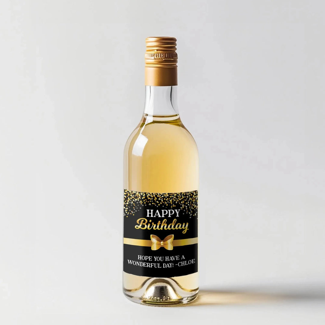 Gold Confetti Bow Mini Wine Label - iCustomLabel