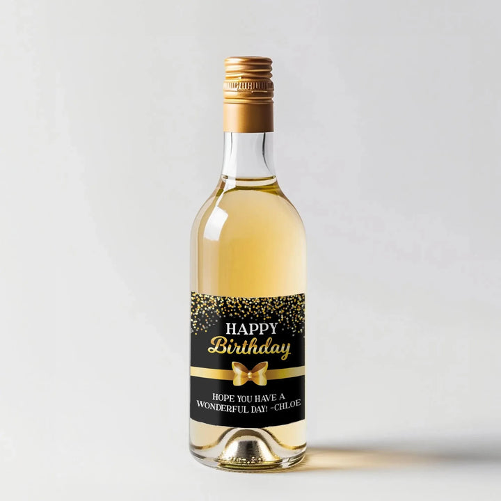 Gold Confetti Bow Mini Wine Label - iCustomLabel