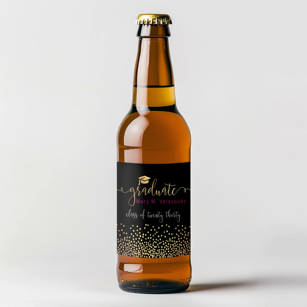 Gold Confetti Graduation Beer Label - iCustomLabel