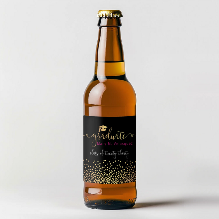 Gold Confetti Graduation Beer Label - iCustomLabel