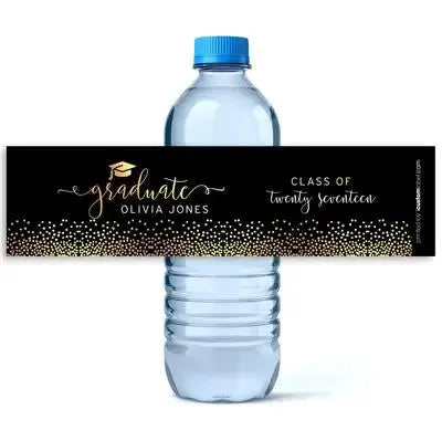 Gold Confetti Graduation Water Bottle Labels - iCustomLabel