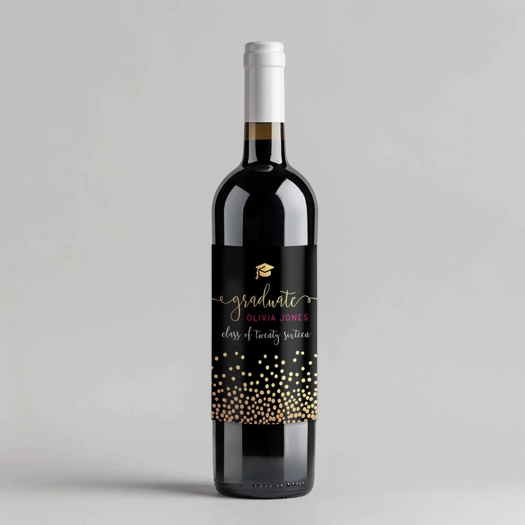 Gold Confetti Graduation Wine Label - iCustomLabel