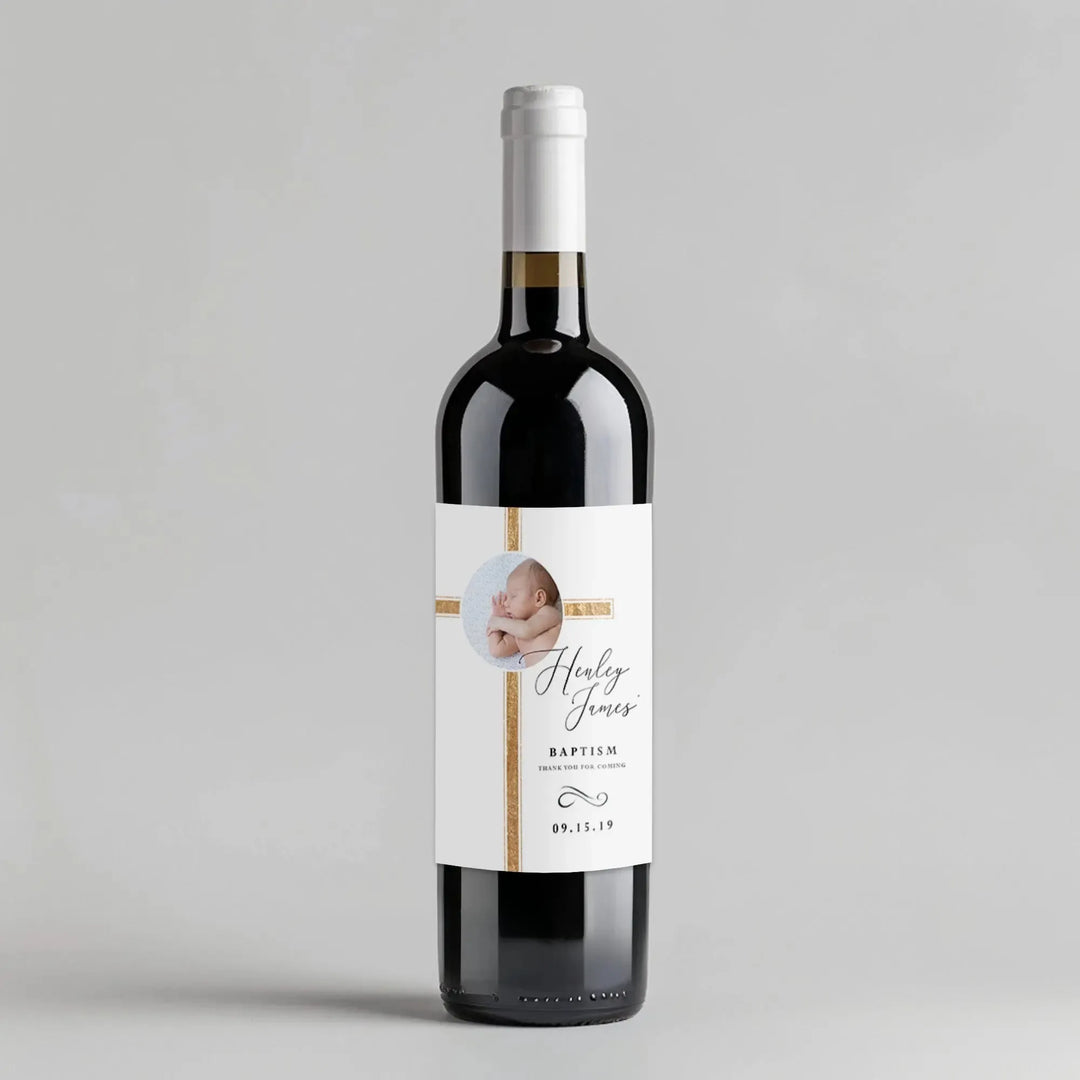 Gold Cross Baptism Wine Label - iCustomLabel