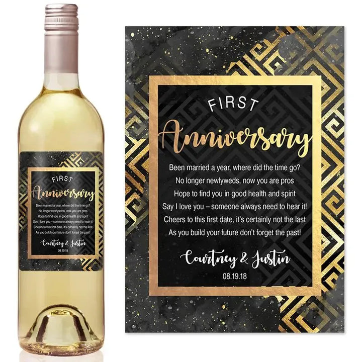 Gold First Anniversary Milestone Wine Label - iCustomLabel