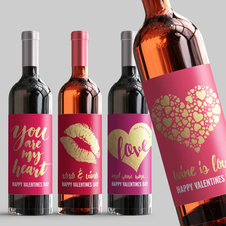 Gold Foil Valentine Wine Label Set - iCustomLabel