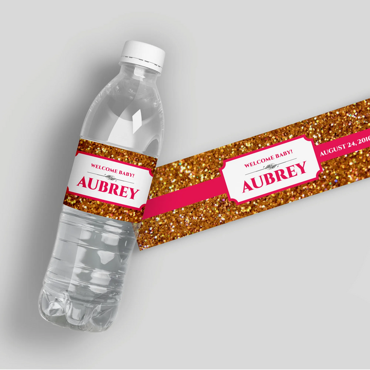Gold Glitter Baby Water Bottle Labels - iCustomLabel