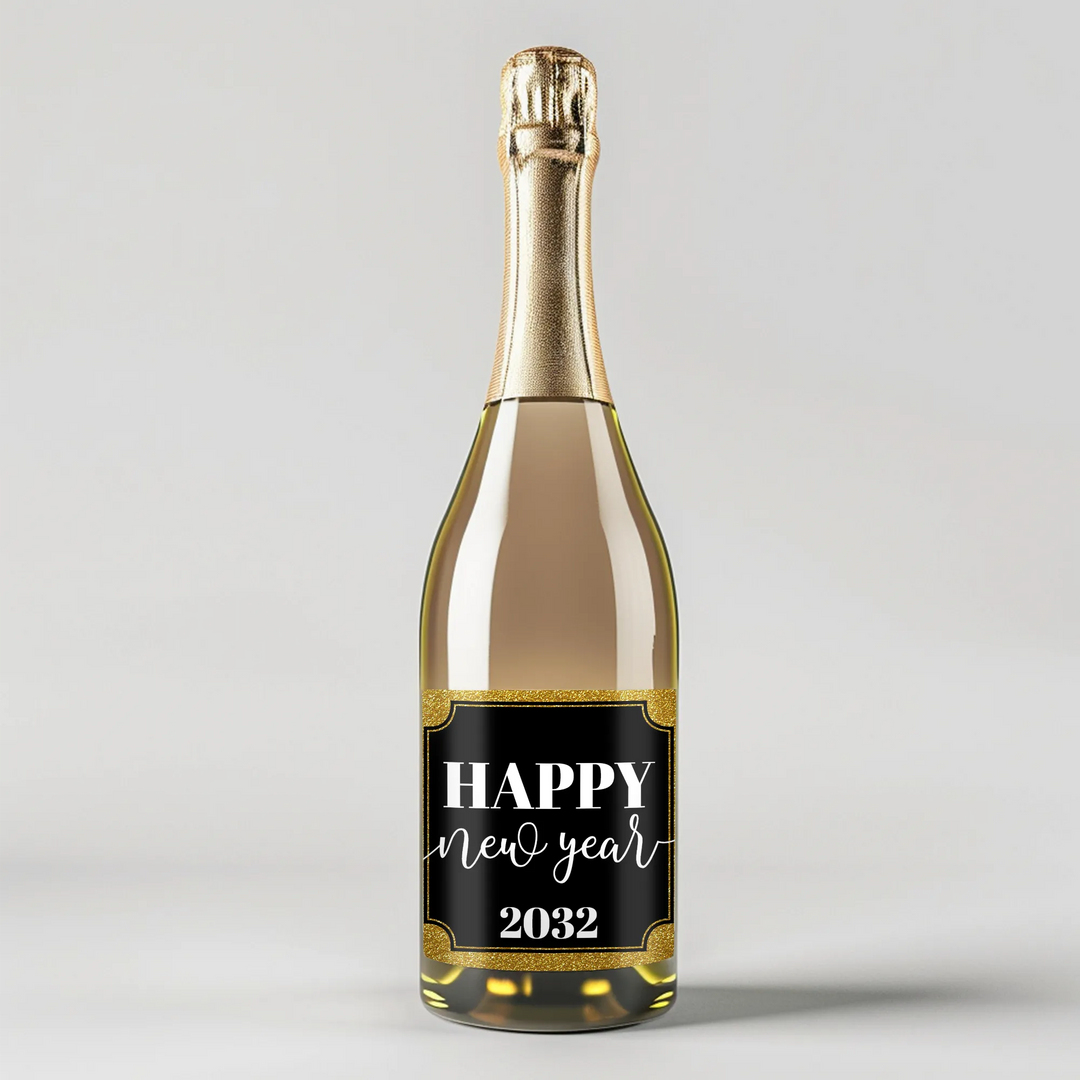 Gold Glitter Black Champagne Label - iCustomLabel