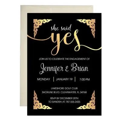 Gold Ornamental Engagement Invitations - iCustomLabel