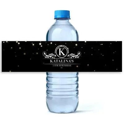 Gold Starry Night Water Bottle Labels - iCustomLabel
