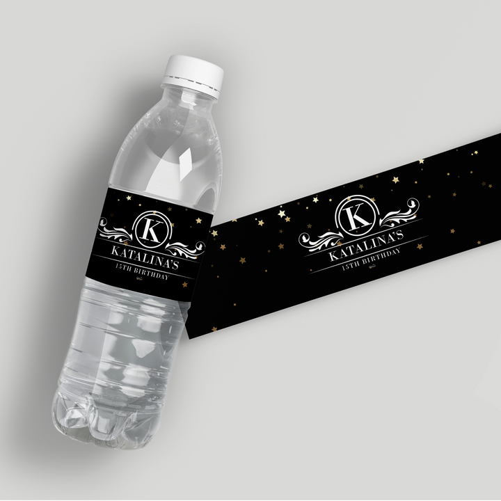 Gold Starry Night Water Bottle Labels