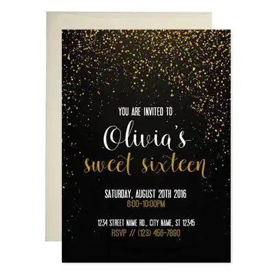 Gold Sweet 16 Birthday Invitations - iCustomLabel