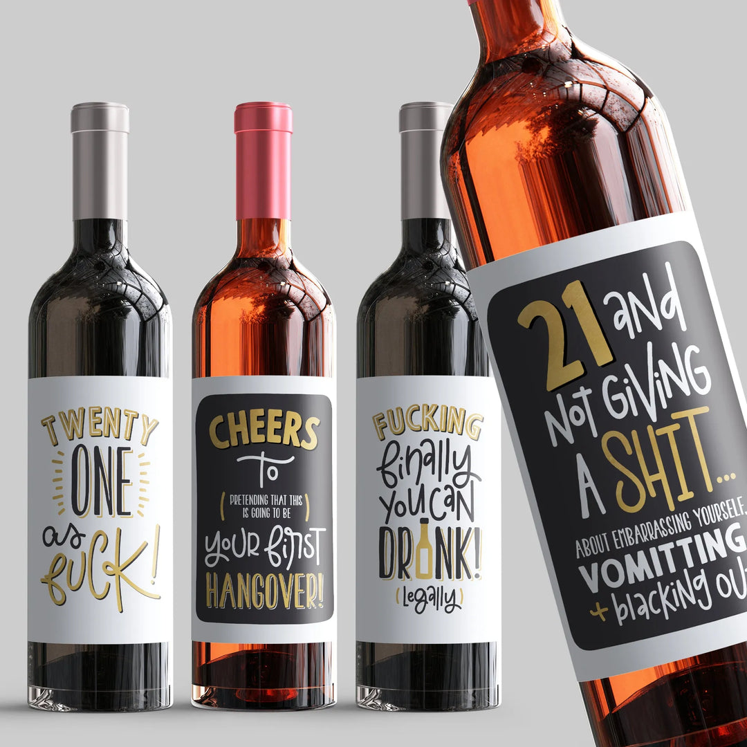 Gold Vulgar 21st Birthday Birthday Wine Label Set - iCustomLabel