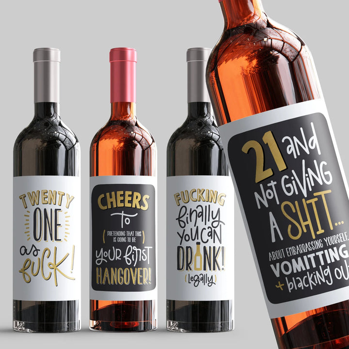 Gold Vulgar 21st Birthday Birthday Wine Label Set - iCustomLabel