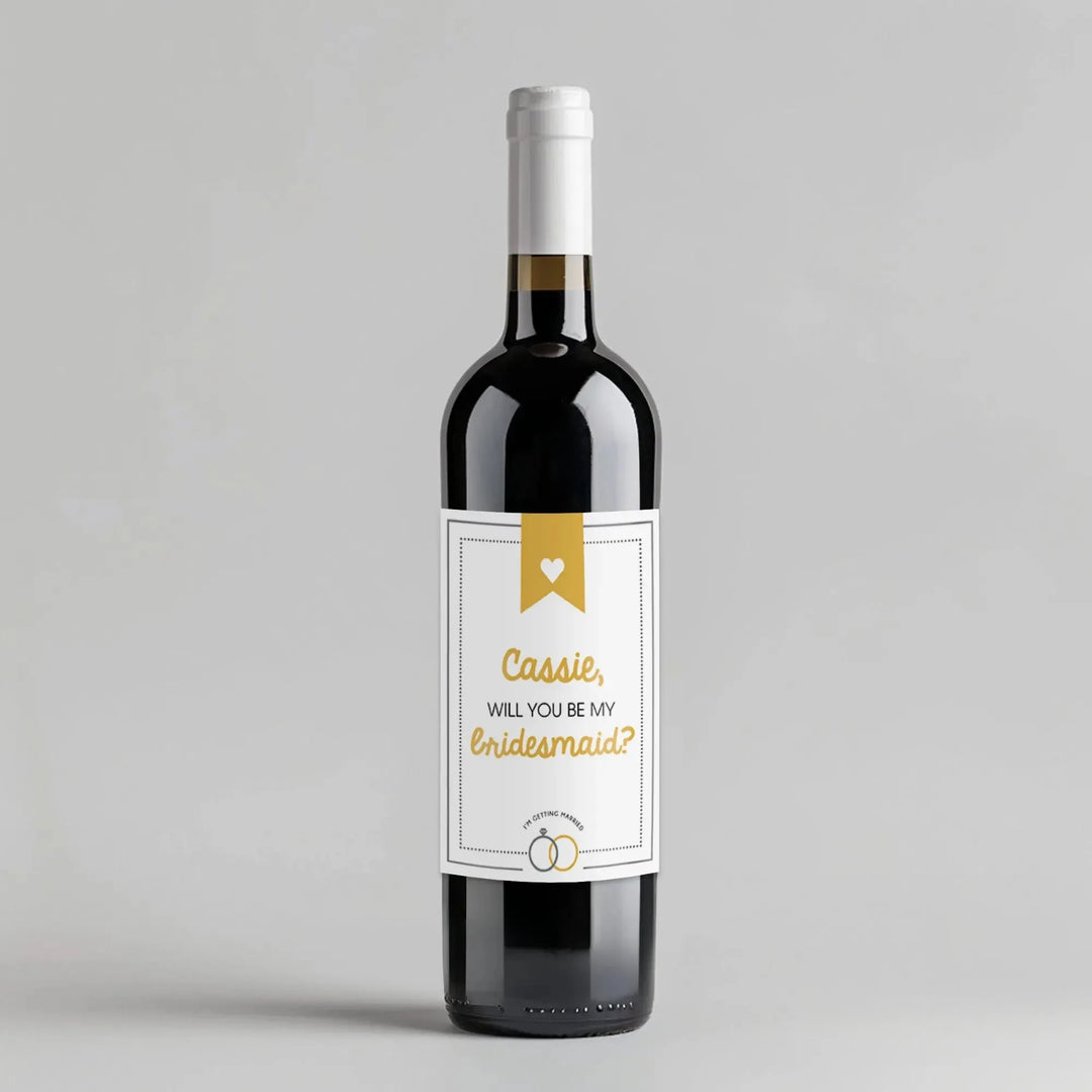 Gold Wedding Rings Bridesmaid Wine Label - iCustomLabel